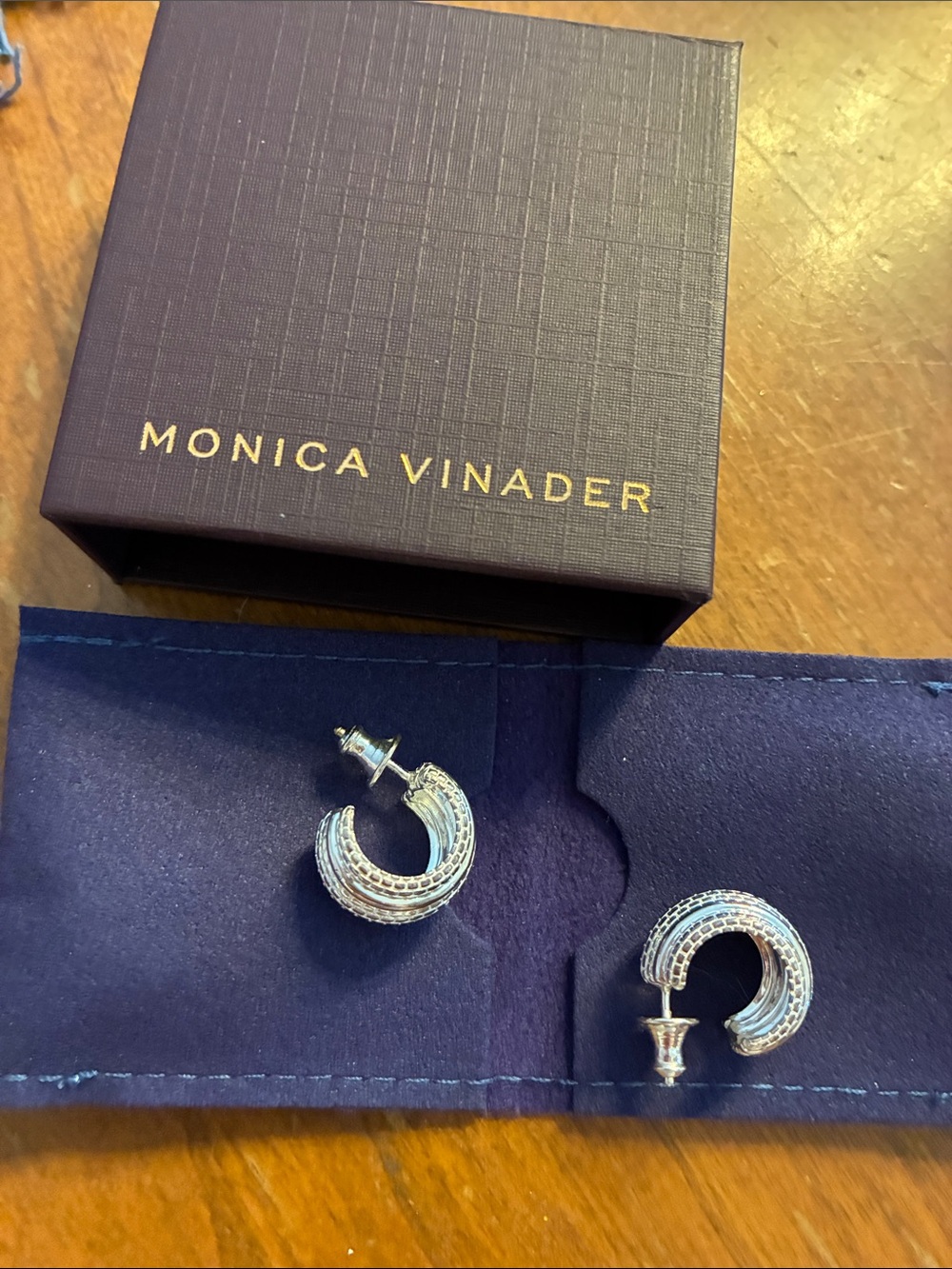 MONICA VINADER Silver Textured Hoop Earrings - Picture 2 of 4